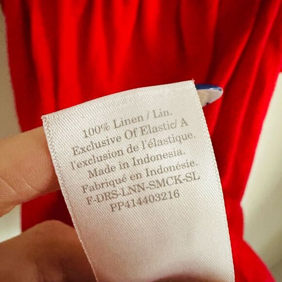 EVERLANE Smocked Linen Dress in Red Size Medium Adjustable Fit - Picture 6 of 11